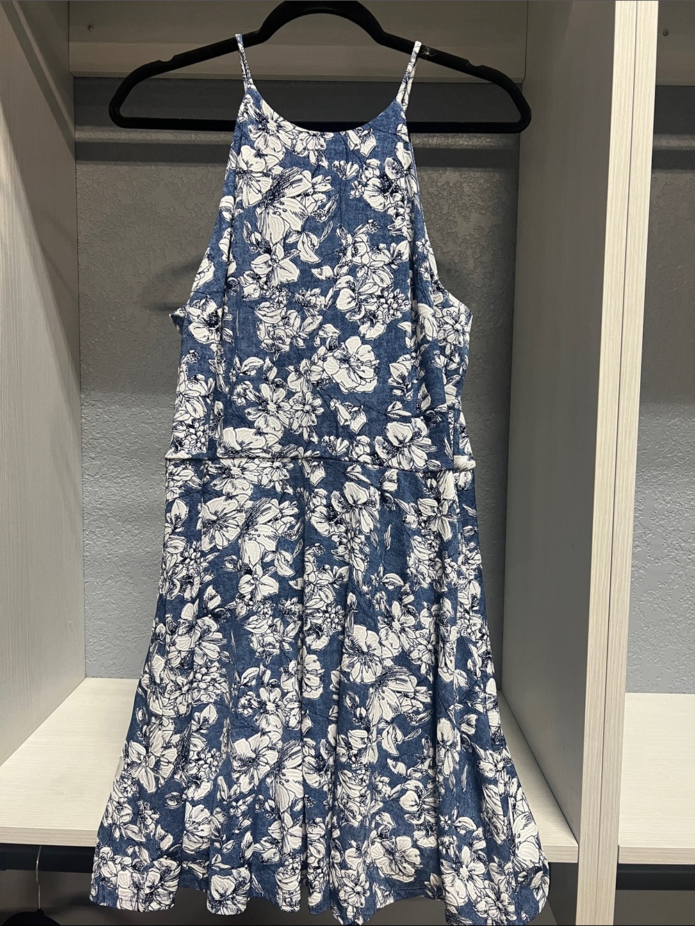 Women’s Blue Floral Halter Dress